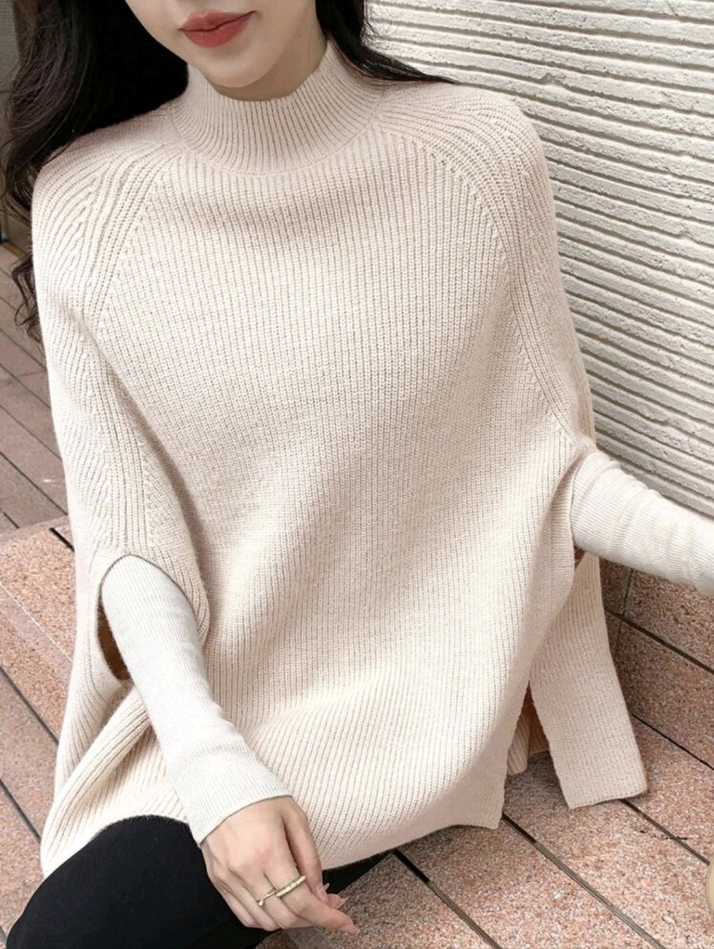 Ribbed Knit Poncho Sweater ▪︎ Cream ▪︎ LG